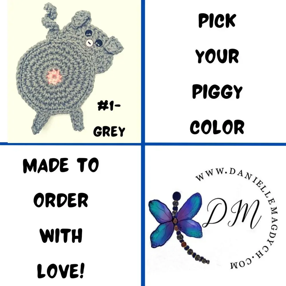 Crochet Pig Butt Coasters Hand Crafted Set of Two Peeking Piggy Table Mug Rug